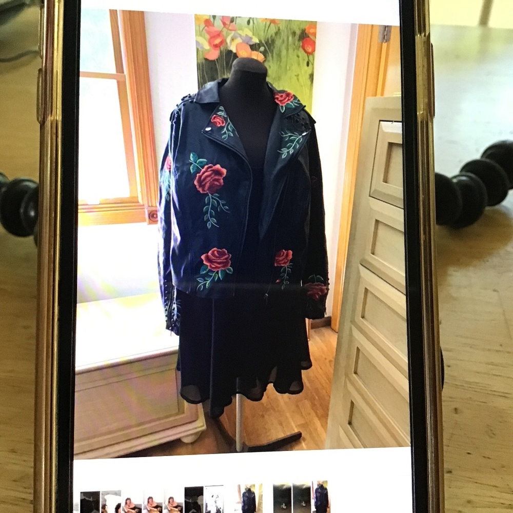 Torrid pleather jacket with roses motif black with red roses